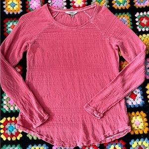 Y2K Top Lace Blouse Lucky Brand M Top Long Sleeve Tee Shirt Coral Pink